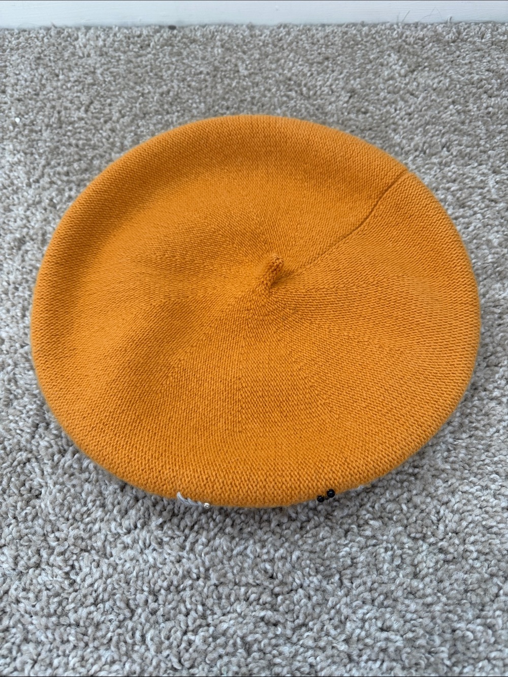 Women’s Mustard Yellow Embroidered Knit Beret Hat - Stylish Women’s Accessory